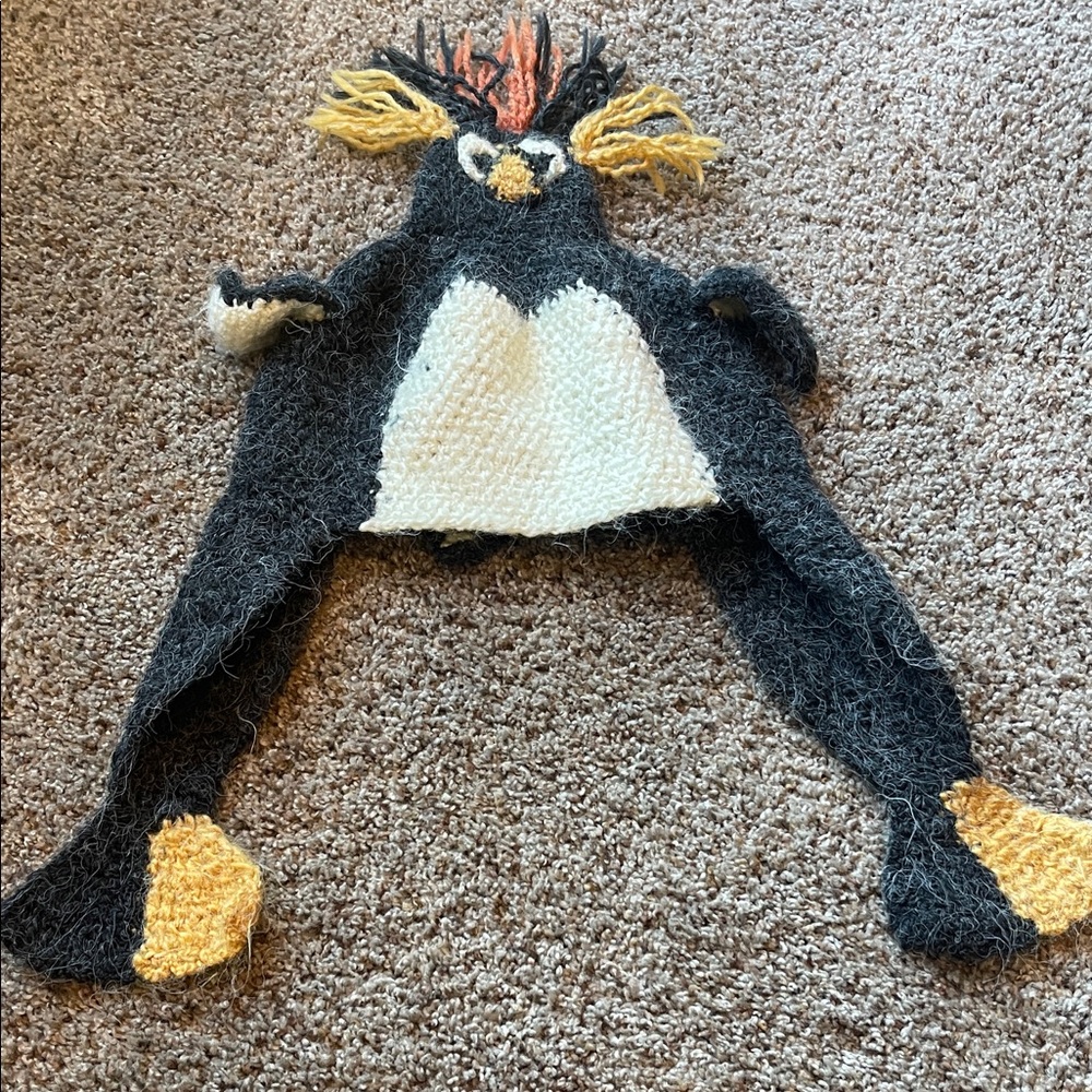 Penguin Knit Hat with Flaps adult one size NEW